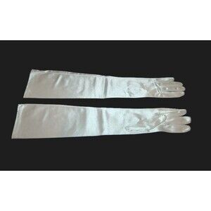 VINTAGE OPERA WEDDING PROM FORMAL 18” LONG WHITE SHIMMER CLOTH GLOVES 1990’s